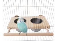 Perchoir pour perroquet - Accessoires de cage à perruches en bois avec bols de nourriture | Perchoirs pour perroquets pour grands oiseaux | 20 x 11 cm en bois naturel et acier inoxydable | Pour