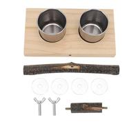 Perchoir Support avec Mangeoire pour Oiseaux, Plateau en Bois Massif 17x9,5 cm, Coupe Alimentaire en Acier Inoxydable - Confort et Jeu, Accessoire Multifonction pour Perruches et