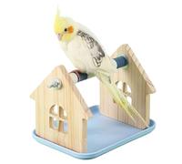 Perchoir - Support Brin Bois Naturel Avec Plateau, Jouet Interactif Enrichissement Cage | Accessoire Ponçage Griffes Escalade Jeu Entraînement | Pour Perruches Conu