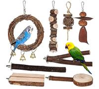 Perchoirs Naturels pour Oiseaux, 8 PCS Perchoirs en Bois Naturel, Perchoir Perroquet, Bois Pieds Perchoirs, Jouets pour Oiseaux Balançoires, Perchoir Oiseaux pour Cockatiels Conures Aras
