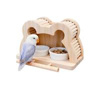 Perchoirs pour perroquets,Mangeoire en céramique résistante aux éclaboussures,Perchoir en Bois suspendable pour Perroquet - pour Perruche Conure Colibri Aire de Jeu Ronger Fourrager Entraînement