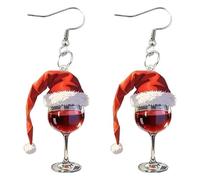 Percing Oreille Boucles d'oreilles en acrylique avec chapeau de Noël et verre à vin Sense All Matching Earrings Embout Boucle D'Oreille (Red, One Size)