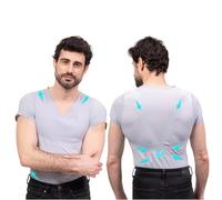 PERCKO - T-Shirt Discret pour Homme - Technologie Brevetée - Soulage le Mal de Dos - Manches Courtes - Col V - Gris - Taille H1 P1