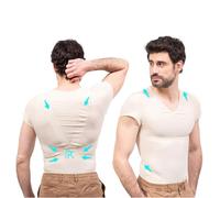PERCKO - T-Shirt Discret pour Homme - Technologie Brevetée - Soulage le Mal de Dos - Manches Courtes - Col V - Sable - Taille H1 P2