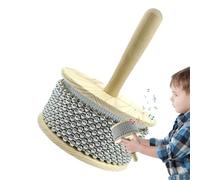 Percussion en bois - Shaker cylindrique perlé de 20 cm, instrument de rythme avec perles en acier inoxydable, poignée en bois lisse | Shaker portatif pour l'éducation musicale, la pratique en studio