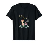 Perdu à Paris Mignon Paris Vélo Fille Tour Eiffel Romantique T-Shirt