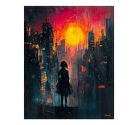 Perdu dans la ville - Scène urbaine néo-expressionniste - Peinture diamant 5D à faire soi-même - Art du cristal avec diamants - Kit de peinture diamant pour adultes - Loisirs créatifs - 40 x 50 cm