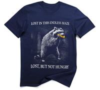 Perdu mais Pas Affamé Raton Laveur Trash Panda Graphique Drôle T-Shirt (M, Bleu)