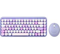 Perduo-713Pp Es Ensemble Souris Et Mini Clavier Sans Fil 2,4 Ghz, Touches Rondes Style Rétro, Pour Pc Et Tablette, Violet Pastel