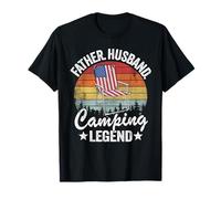 Père Mari Camping légende Papa Drapeau américain Camping T-Shirt