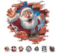 Père Noël 3D brise à travers le mur autocollant mural réutilisable amovible sans laisser de résidus décoration festive salon cuisine salle de bain amusant Père Noël arrive sticker mural