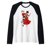 Père Noël Afro-américain Dansant avec Mme Claus pour Noël Manche Raglan