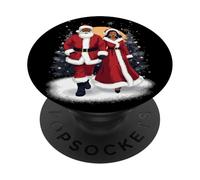 Père Noël Afro-américain Dansant avec Mme Claus pour Noël PopSockets PopGrip Adhésif
