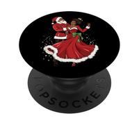 Père Noël Afro-américain Dansant avec Mme Claus pour Noël PopSockets PopGrip Adhésif