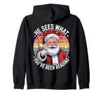 Père Noël Amusant avec Inscription « He Sees What You 've Been Reading » rétro Sweat à Capuche