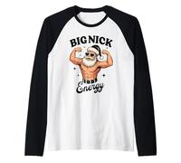 Père Noël Amusant Flexing Big Nick Energy Muscle Design Manche Raglan