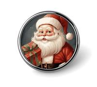 Père Noël avec boîte, badge décoratif rond en alliage d'aluminium durable, broche bouton légère pour chemises, vestes, chapeaux, uniformes 1"