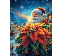 Père Noël avec des fleurs d'étoile de Noël 1000 Pieces Casse-tête Créatif En Carton Rigide Sans Déformation Faune sauvage et animaux de compagnie Difficulté Moyenne Activité Manuelle Cadeau Saint Vale