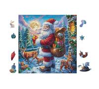 Père Noël avec des Rennes 100 Pièces Puzzle Famille en Carton Haute Densité Difficulté Moyenne Activité Familiale Anti-Stress Loisir Créatif Jeu De Société Premium 28x28cm