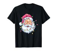 Père Noël avec Lunettes en Forme d'étoile et lumières de Noël T-Shirt