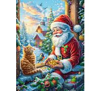 Père Noël avec Un Chat dans la forêt Magique 1000 Pièces Puzzle Adolescent en Carton Anti-Déchirure Difficulté Moyenne Activité Éducative Passe-Temps Petit Prix Pas Cher Premium 1000 PCS
