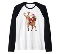 Père Noël chevauchant Le Renne de Noël pour Hommes, garçons, Enfants, Adolescents Manche Raglan