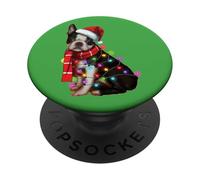 Père Noël Chien, Boston Terrier, Amoureux des Chiens, Noël PopSockets PopGrip Adhésif