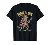 Père Noël Claws Lead Guitarist Cat Christmas Rock T-Shirt