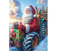 Père Noël conduisant un tracteur avec des cadeaux 300 Pièces Puzzle Pour Ado En Carton Épais Haute Densité Rêve magique de science-fiction Facile Débutant Jeu De Société Idée Cadeau Anniversaire Petit