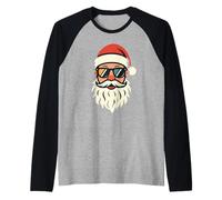 Père Noël Cool avec Lunettes Santa Head Retro Christmas Manche Raglan