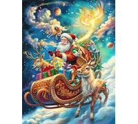 Père Noël dans Un traîneau avec des Rennes 500 Pièces Puzzle Famille en Carton Rigide Difficulté Moyenne Activité Familiale Anti-Stress Loisir Créatif Idée Cadeau Anniversaire Premium 500 PCS