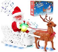 Père Noël Électrique avec Rennes et Traîneau, Jouets Chantants et Dansants avec Jingle Bell Rock, Décoration de Noël avec Musique