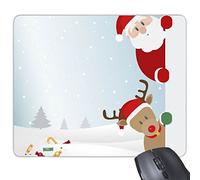 Père Noël Elk Peep Merry Christmas Happy New Year Festival Illustration Motif rectangle en caoutchouc antidérapant Tapis de souris de jeu Tapis de souris