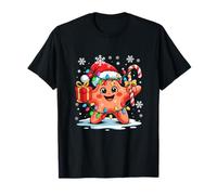Père Noël étoile de mer Tenant la Canne à Sucre d'orge de Noël lumières colorées T-Shirt