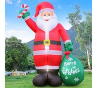 Père Noël géant gonflable de 3,7 m avec canne à sucre d'orge et sac cadeau, décoration de cour, installation et rangement faciles, lumières LED intégrées pour Noël, extérieur, jardin, pelouse