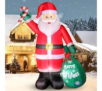 Père Noël Gonflable de 2,44 m avec Lumières, Canne en Sucre d'orge et Sac Vert, Décoration de Inflatable Santa, Imperméable IP44, Gonflage Rapide, pour Intérieure/Extérieure, Patio, Jardin et Terrasse