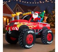 Père Noël gonflable de 2,6 m de long dans un camion monstre, décorations de Noël gonflables pour jardin, pelouse, décoration de Noël