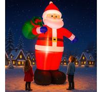 Père Noël gonflable géant de 3,7 m - Décorations d'extérieur - Père Noël gonflable avec sac cadeau - Sac de transport classique - Décoration de Noël imperméable pour cour, fête, jardin, pelouse, place