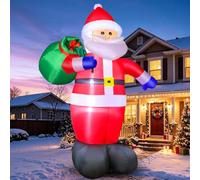 Père Noël gonflable géant de 3,7 m, joli Père Noël gonflable avec grand sac cadeau et lumières LED lumineuses intégrées, décoration extérieure idéale pour jardin, cour, pelouse, vacances, fête