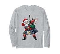 Père Noël Jouant à la Cornemuse écossaise drôle de Vacances Manche Longue, Unisexe pour Adultes, Gris Chiné, XXL
