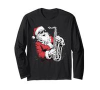 Père Noël Jouant du Saxophone Jazz drôle Noël saxophoniste P Manche Longue