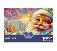 Père Noël Joyeux avec des Bonbons, Chalet enneigé Puzzle De 1000 Pièces Christmas Style Classique Et Défiant, Cadeau pour Toutes Les Âges 38x26cm/1000pcs