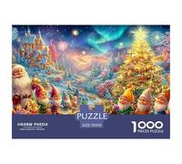 Père Noël, lutins et Sapin illuminé avec feu d'artifice Puzzle De 1000 Pièces Christmas Style Défi De Jeu d'esprit pour Adultes Et Enfants 70x50cm/1000pcs
