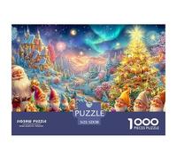 Père Noël, lutins et Sapin illuminé avec feu d'artifice Puzzle De 1000 Pièces Christmas Style Jeu De Formation Mentale pour Adultes Et Enfants 52x38cm/1000pcs