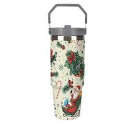 Père Noël Mug Isotherme - Conserve La TempéSourisure Des Boissons Chaudes Et Froides - Isolant En Acier Avec Paille Et Couvercle Étanche 30oz