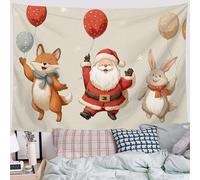 Père Noël Renard Lapin Tenture Murale Tapisserie, Style De Dessin Animé Tapisserie Murale Avec Art, Multicolore Décor Murales Art Mural De Plafond Pour Décor À La Maison Fête Dortoir 100x75cm