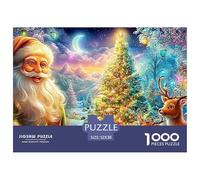 Père Noël, Rennes et Sapin décoré de Nuit Puzzle De 1000 Pièces Christmas Style Cadeau Parfait pour Garçons, Filles, Hommes Et Femmes 52x38cm/1000pcs