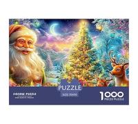 Père Noël, Rennes et Sapin décoré de Nuit Puzzle De 1000 Pièces Christmas Style Cadeau Parfait pour Garçons, Filles, Hommes Et Femmes 70x50cm/1000pcs