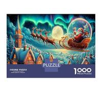 Père Noël vol Nuit 1000 Pièces Jeu De Réflexion Avancé en Carton Solide pour Muscler Son Cerveau Père Noël traîneau Renne Parfait comme Activité De Vacances Et Puzzle Offert en Cadeau 38x26cm/1000pc