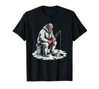 Pere Pecheur sur Glace Hiver Lac Gele Scene Peche Blanche T-Shirt